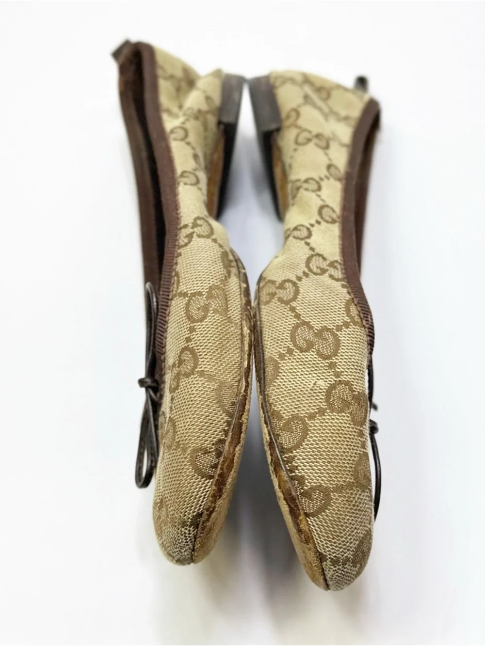 Gucci Beige Monogram Canvas Ballet Flats with Brown Trim size 37.5 - Picture 10 of 11
